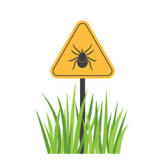 tick insect warning sign in the grass, ideal for educational materials, health awareness campaigns, lyme concept- vector illustration