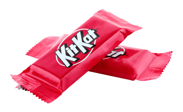 Chocolate bars Kit Kat in package, isolated on transparent background, food and snacks concept. Kit Kat is a chocolate-covered wafer bar confection