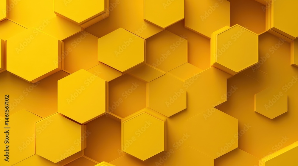 Poster yellow geometric background with overlapping hexagons and subtle shading for depth