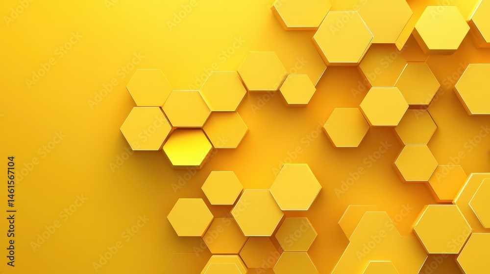 Poster yellow geometric background with overlapping hexagons and subtle shading for depth