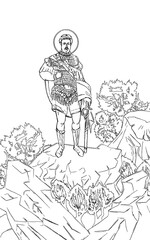 Alexander Nevsky (name english). Greek coloring page in Byzantine style