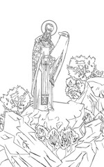 Anastasius I Dicorus. Greek coloring page in Byzantine style