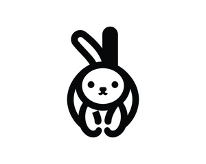 Simple cartoon bunny logo in black and white for brands
