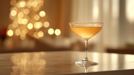 Festive cocktail on a table with bokeh background