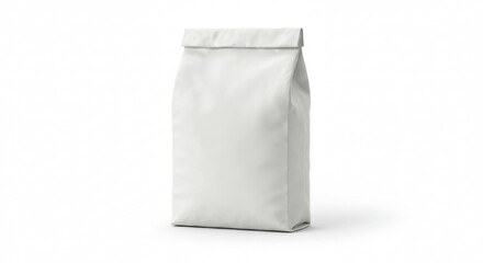 Empty white paper bag mockup with a folded top in a studio setting. Mockup + product design + packaging design. online design resource.