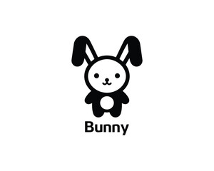 Bold flat bunny logo in black and white for kids brands