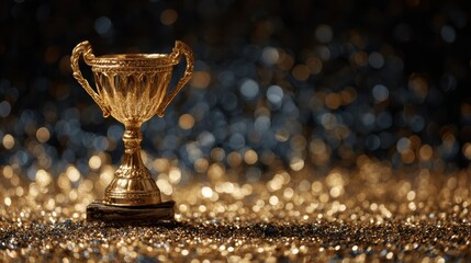 Golden champion trophy with a bright award background, symbolizing sports excellence and victory