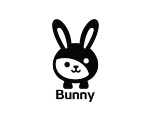 Minimalistic bunny logo for kids brands in black and white