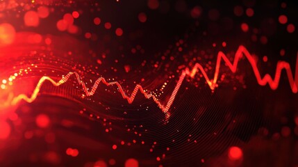 Abstract pulsing red graphs and flowing waves, representing volatile stock market trends on a dark dramatic background