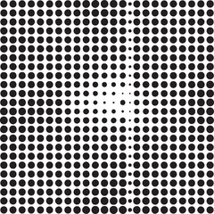 A dense of black and white circles gradually transitions from solid to transparent.