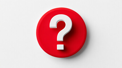 White question mark on red circle, simple 3D design, symbolizing inquiry, uncertainty, or FAQ concept