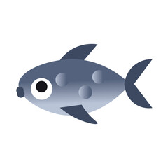 Cartoon vector icon of a raw fish, isolated on white background.