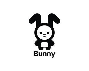 Clean and playful bunny logo for kids brands in black white