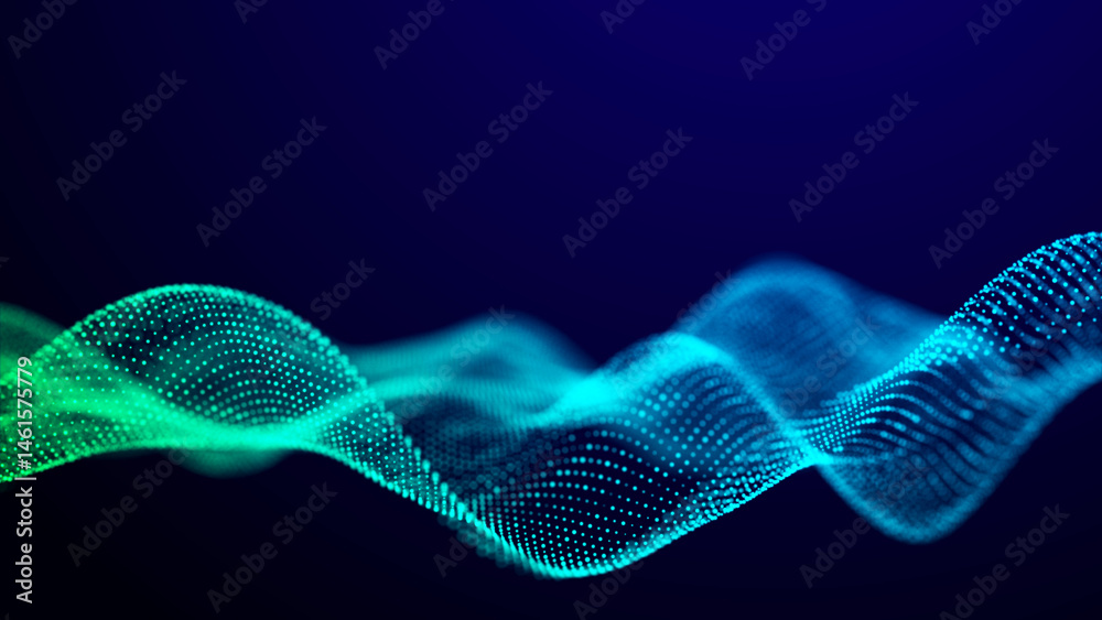 Poster Futuristic sound flow wave. Equalizer for music. Data transfer. 3D rendering.