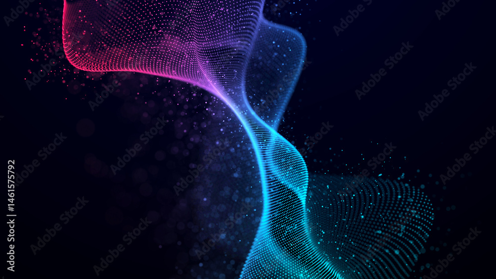 Poster Futuristic sound flow wave. Equalizer for music. Data transfer. 3D rendering.
