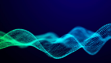Futuristic sound flow wave. Equalizer for music. Data transfer. 3D rendering.