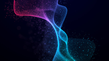Futuristic sound flow wave. Equalizer for music. Data transfer. 3D rendering.