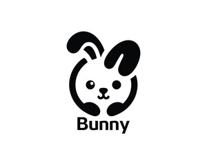Flat style bunny logo for kids brands in clean design