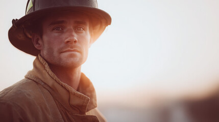 closeup portrait of firefighter in uniform showcasing their determined expression and bravery