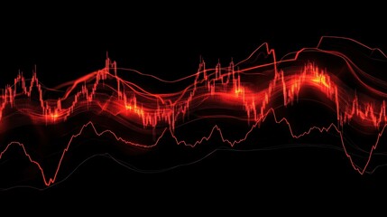 Smooth abstract waves with sharp red graph overlays, visualizing market instability and price surges on a black glossy surface