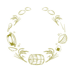 米　フレーム　筆 線画 イラスト