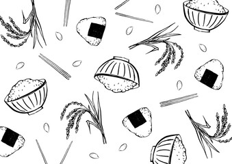 米　背景 模様　筆 線画 イラスト