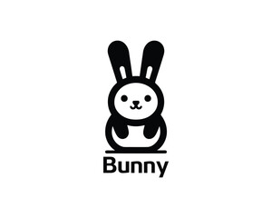 Simple bunny logo in black and white for kids brands