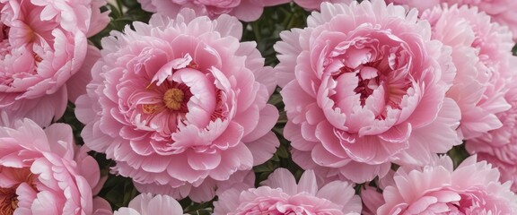 Close-up of clustered pink peonies, soft pink backdrop, bloom, bouquet, elegant