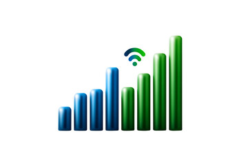 Wireless signal strength represented by bars in blue and green colors. Png, Transparent background.