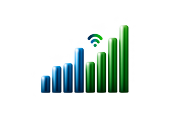 Wireless signal strength represented by bars in blue and green colors. Png, Transparent background.