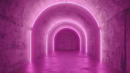 Obraz premium Neon tunnel, arches, and pink light