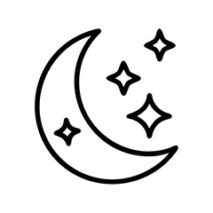 Night with moon icon in black outline. Sleep, dream, bedtime, night sky