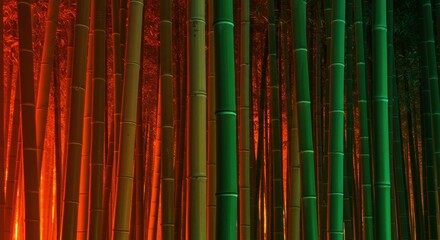 Bamboo forests green  orange glow