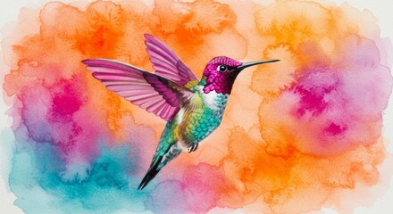 Colorful hummingbird in vibrant abstract background design.