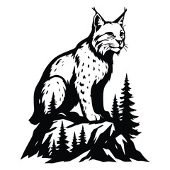 Obraz premium Bobcat Forest Nature vector, Animal forest scene illustration, Jungle Animals silhouette design 