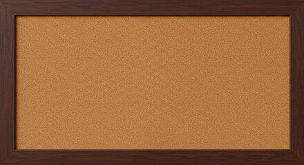Cork bulletin board with dark wooden frame. Uniform cork surface with no objects or markings.