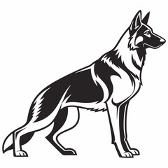 Majestic German Shepherd dog elegant black and white vector art powerful stance alert gaze classic breed canine profile