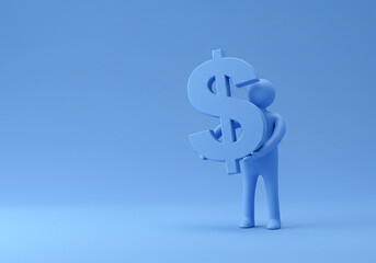 Holding Dollar Sign Money Concept in Blue Minimalist Style