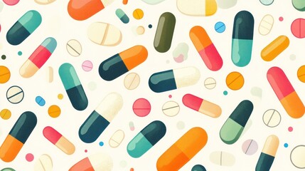 Colorful pills and capsules scattered on white background. (3)