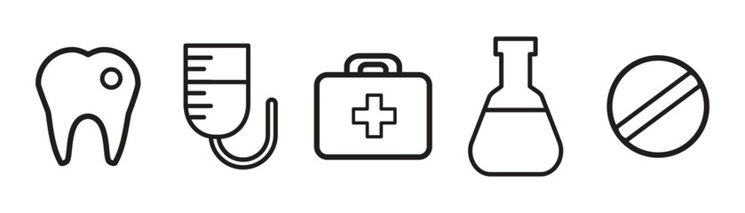 Obraz premium Black line icons. Medical icons set. Healthcare and medicine. Medical Insurance. Vector illustration eps 10