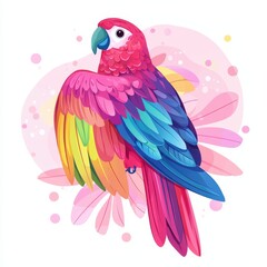Obraz premium a pet parrot flapping its wings in joy, vibrant feathers, cartoon style, isolated on white background