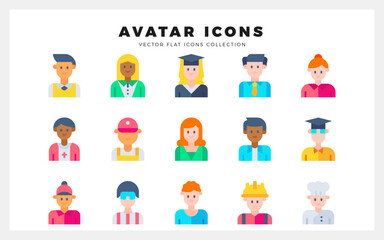 15 Avatar Flat icons pack. vector illustration.