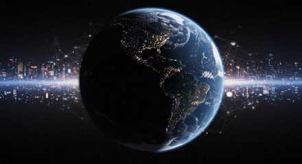 Obraz premium Earths network reflects in cities connected by stars