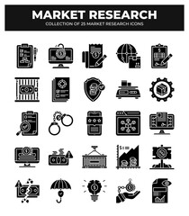 Market Research Icons: 25 Essential Glyphs for Business Analysis