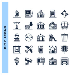 25 City Lineal Fill icon pack. vector illustration.