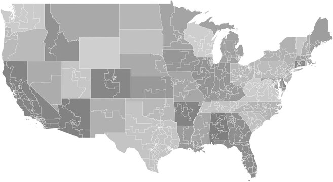 Contiguous United States vector map with state and congressional district boundaries (Web Mercator projection, 116th congress, PPT-compatible & fully editable)