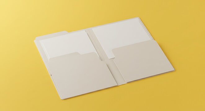 Open folder mockup on a vibrant yellow background showcasing organization elements