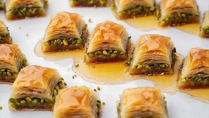Delicious baklava dessert with pistachios and honey