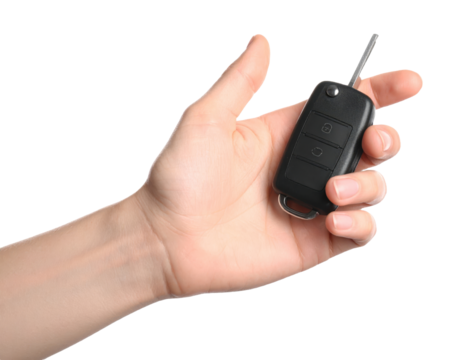 Hand with three fingers touching gesture for command isolated on white cut out