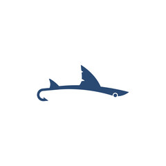 Fish with fishing hook. Vector logo design template. Illustration on white background.